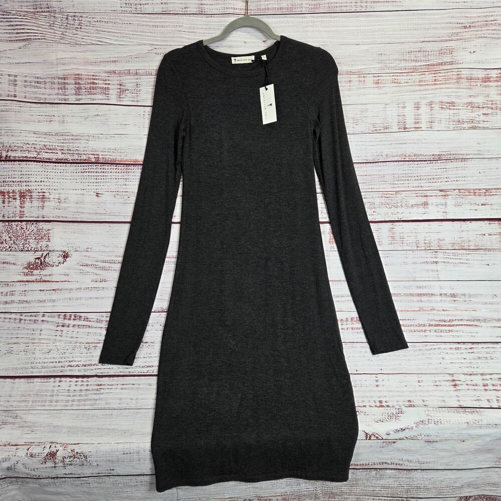 Women's Charcoal Long-Sleeve Midi Dress - Unbranded